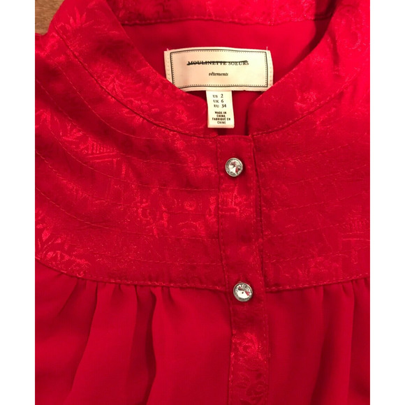 Anthropologie Moulinette Soeurs Colinne Red 3/4 Sleeve Bibbed Button Blouse - 2 - Picture 9 of 13